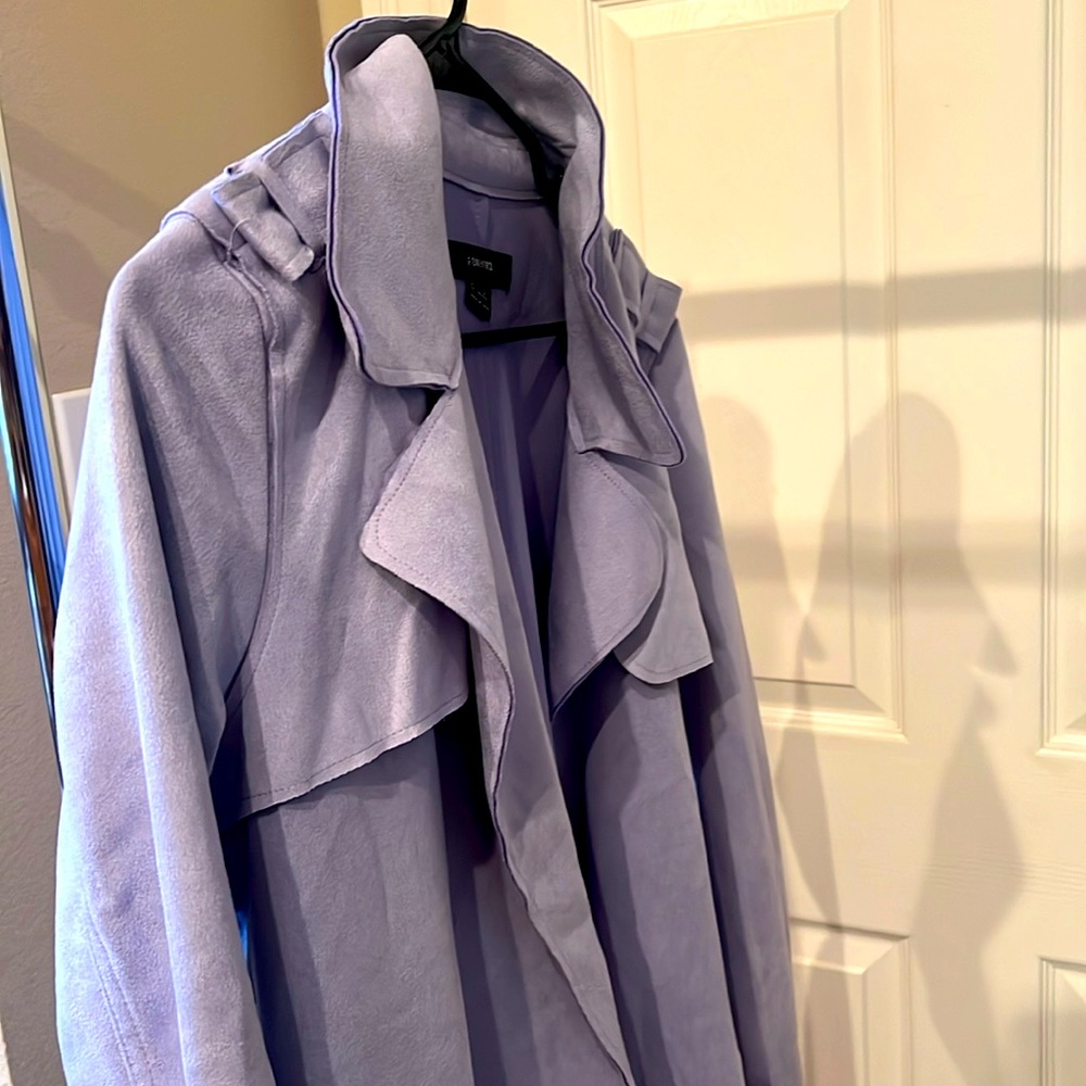 Lavender faux suede trench with belt